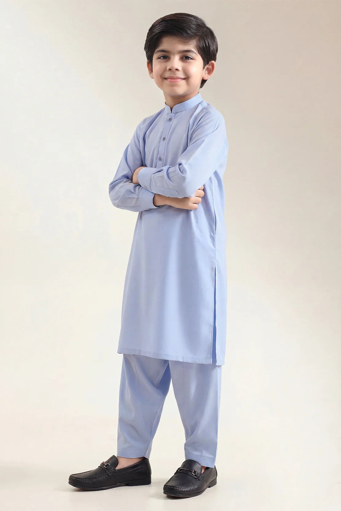 Solid Wash N Wear Stitched 2 Piece (Shirt/Trouser) For Boys