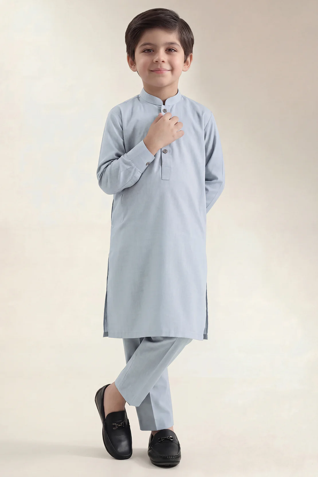 Solid Wash N Wear Stitched 2 Piece (Shirt/Trouser) For Boys