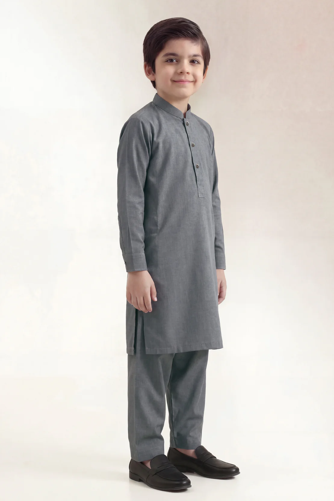 Solid Wash N Wear Stitched 2 Piece (Shirt/Trouser) For Boys - Image 2