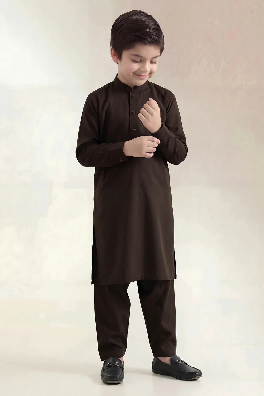 Solid Wash N Wear Stitched 2 Piece (Shirt/Trouser) For Boys