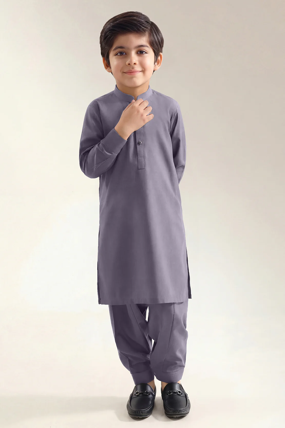 Solid Wash N Wear Stitched 2 Piece (Shirt/Trouser) For Boys