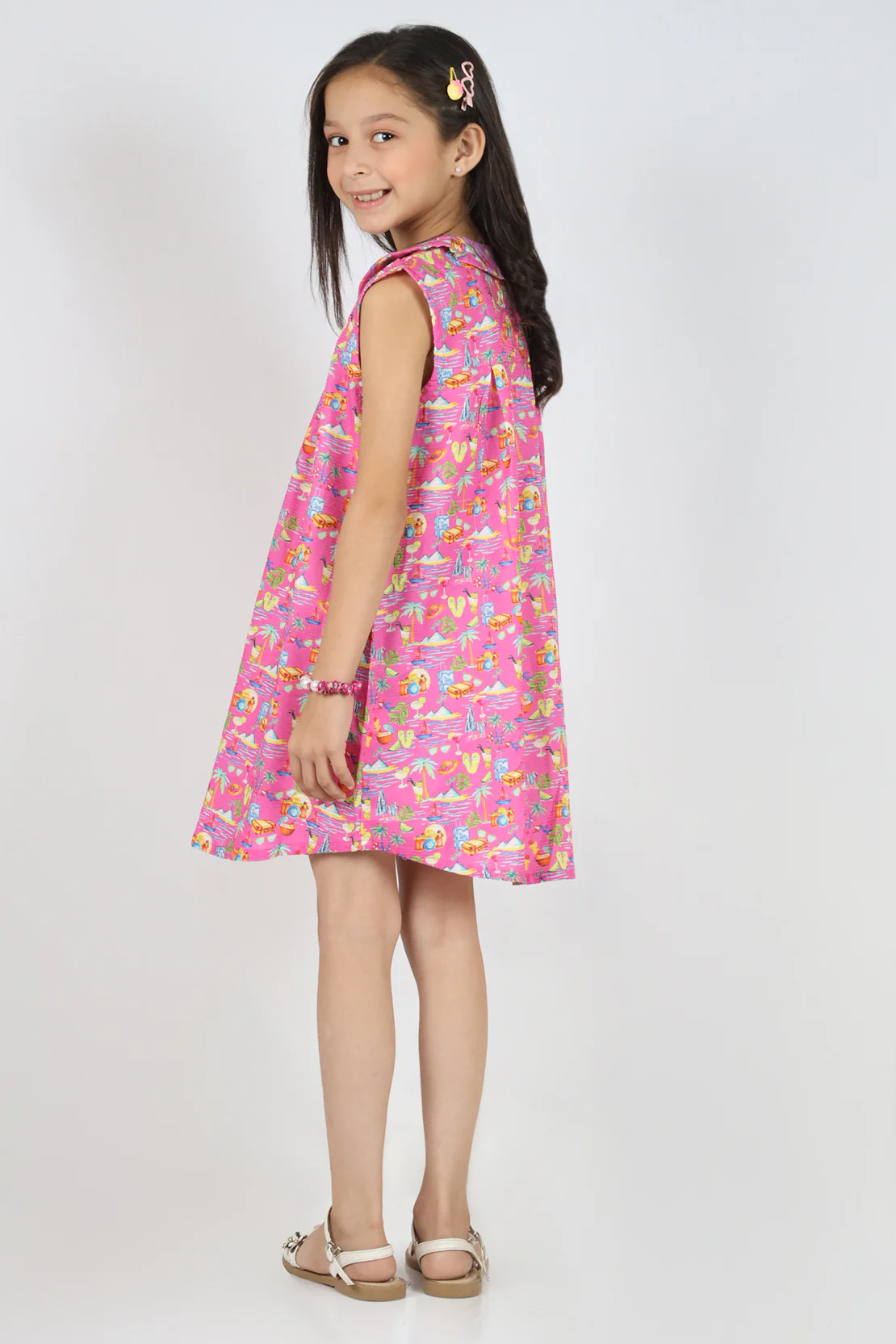 Stitched Cotton Dobby Printed Bib Collar A-Line Ddress - Image 3