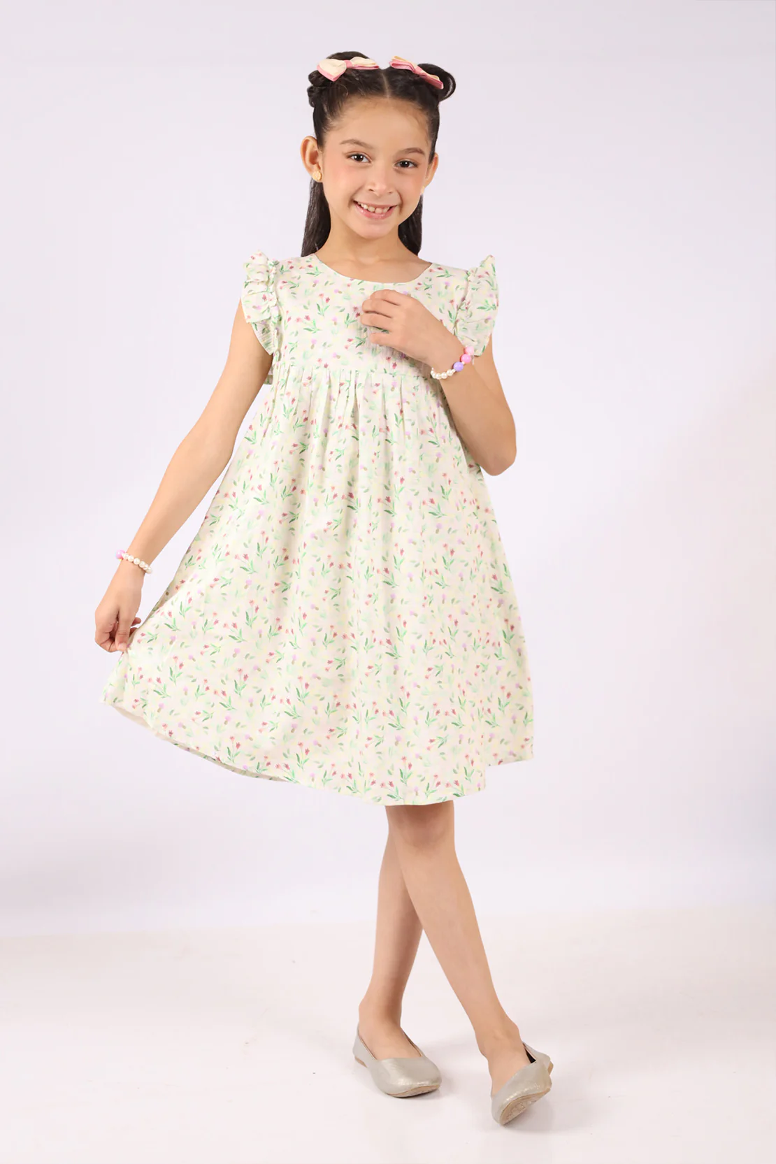 Stitched Cotton Dobby Printed Bib Collar A-Line Ddress