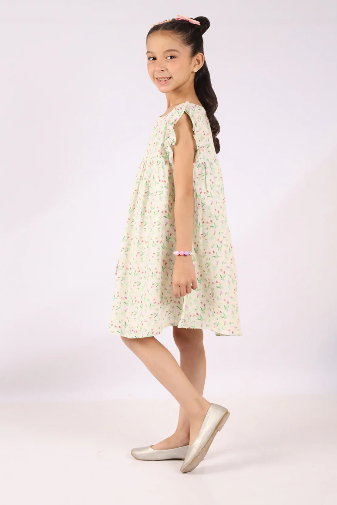 Stitched Cotton Dobby Printed Bib Collar A-Line Ddress - Image 2