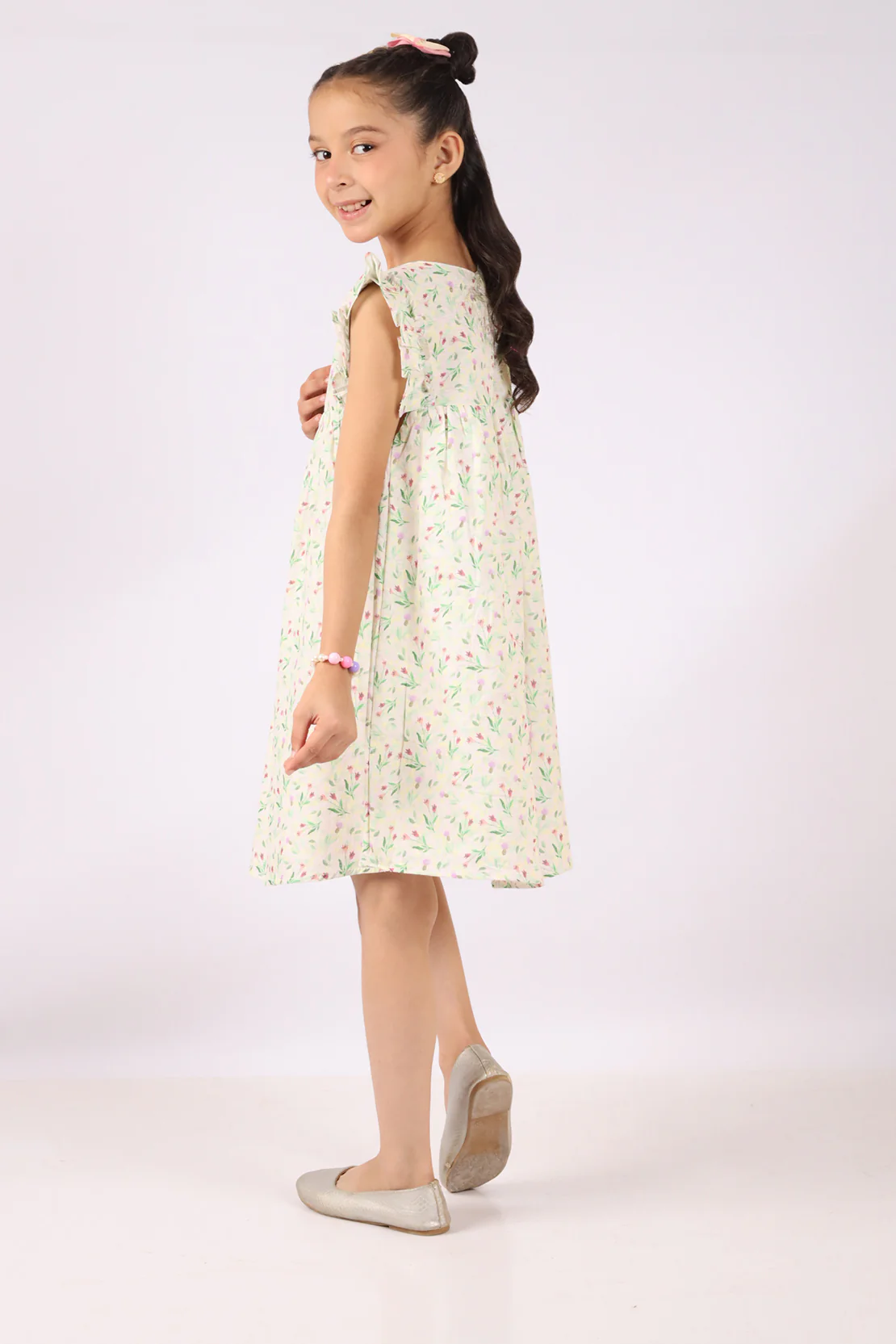 Stitched Cotton Dobby Printed Bib Collar A-Line Ddress - Image 3