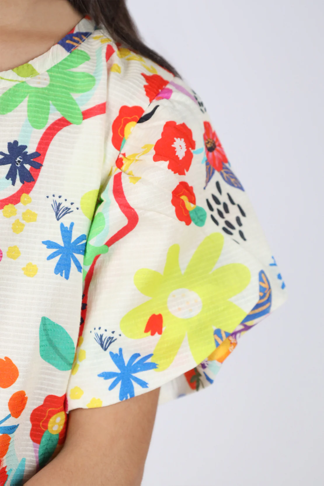 Stitched Cotton Dobby Sleeveless Tier Panel Floral Dress For Kid'S - Image 5