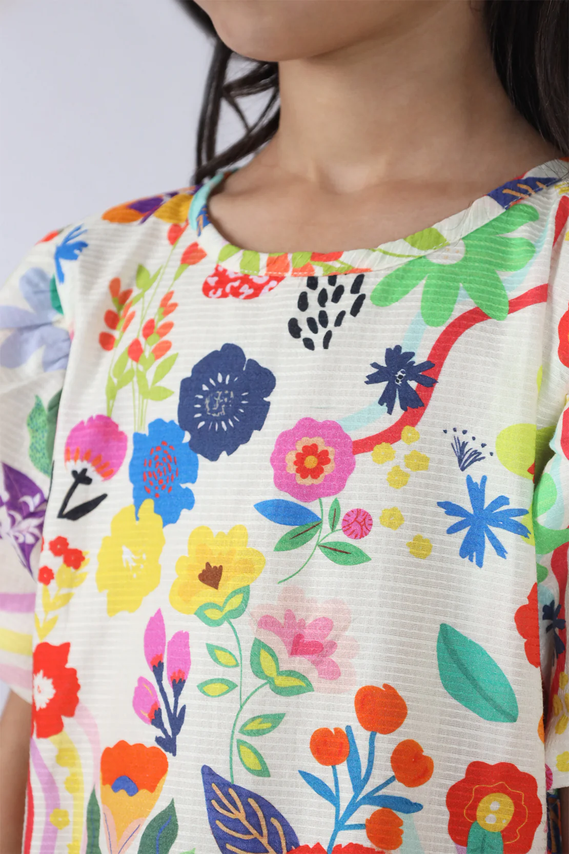Stitched Cotton Dobby Sleeveless Tier Panel Floral Dress For Kid'S - Image 6