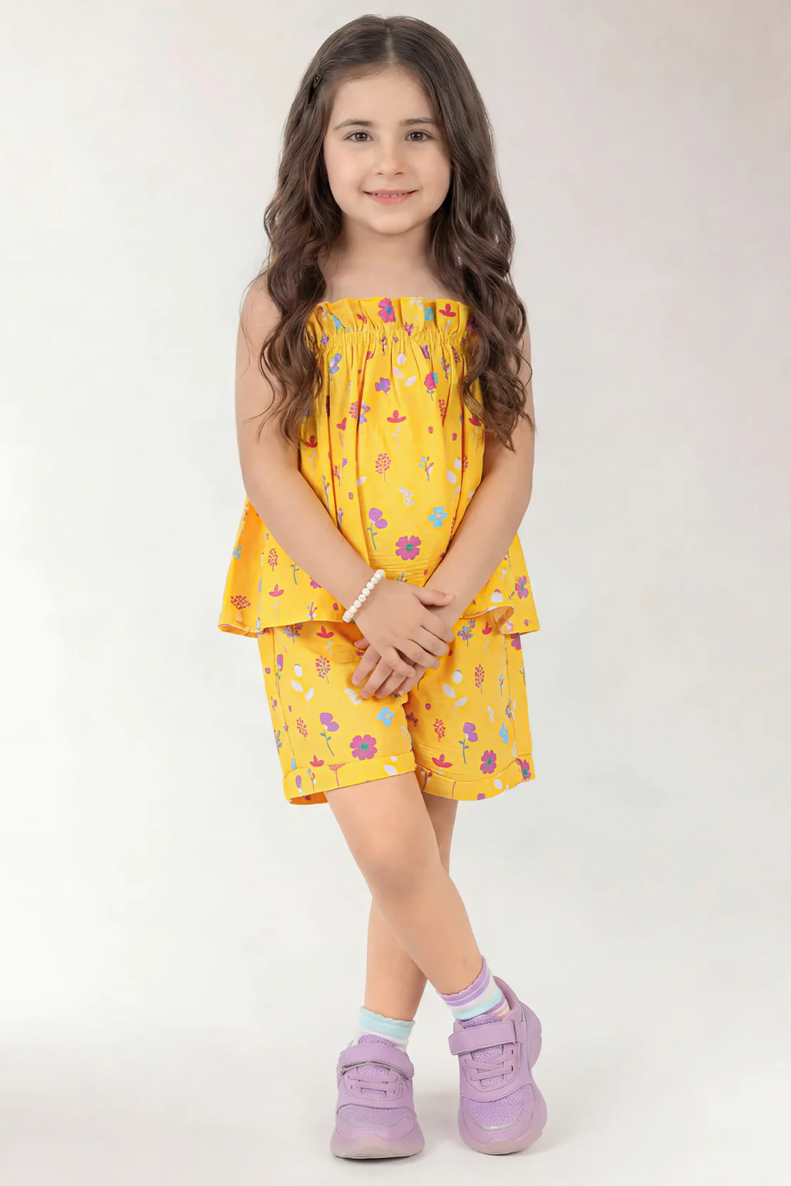 Stitched Cotton Dobby Tropical Printed Top & Shorts Co-Ord Set For Kids