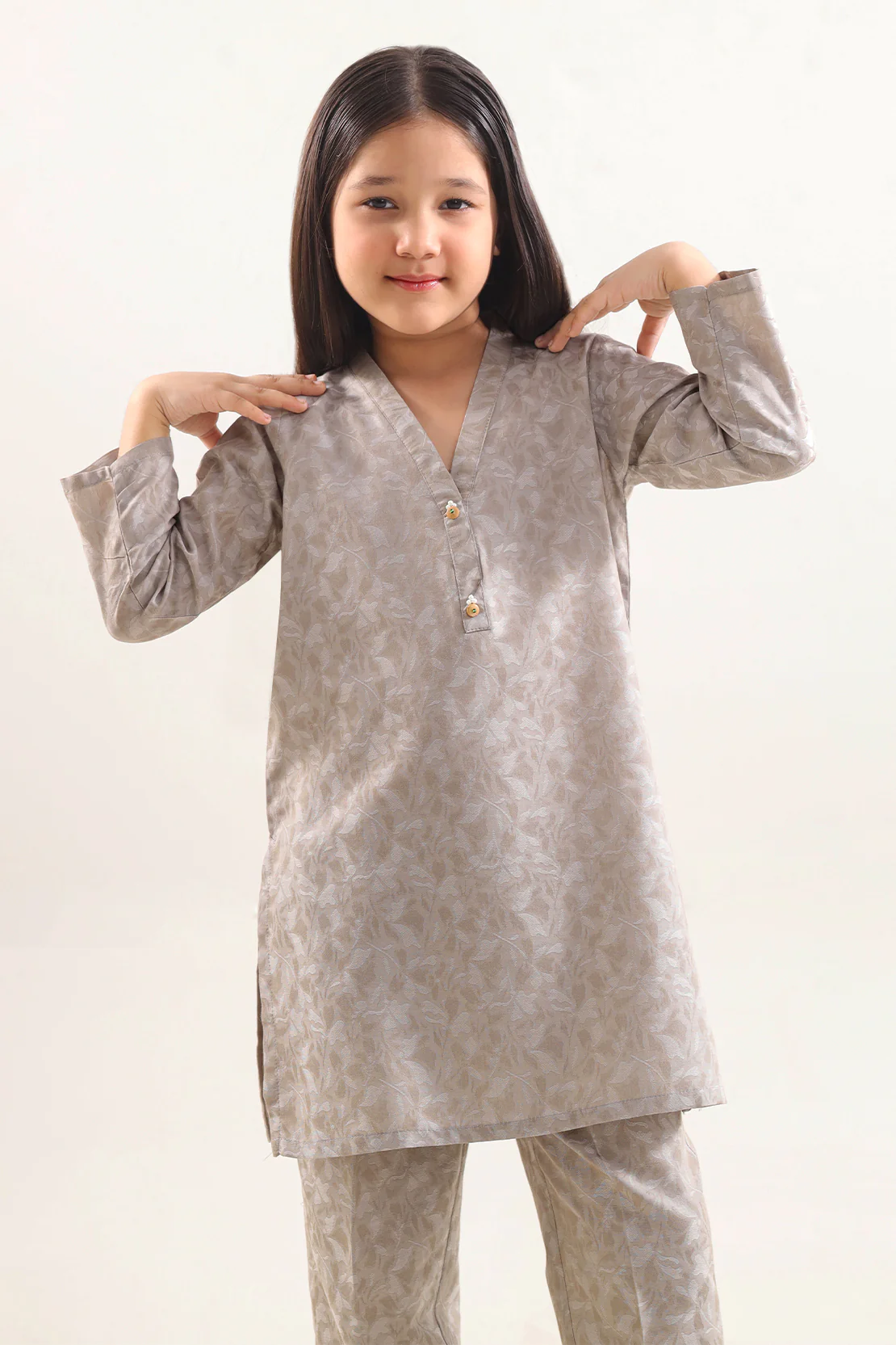 Stitched Cotton Jacquard 2 Piece (Shirt/trouser) For Kids - Image 2