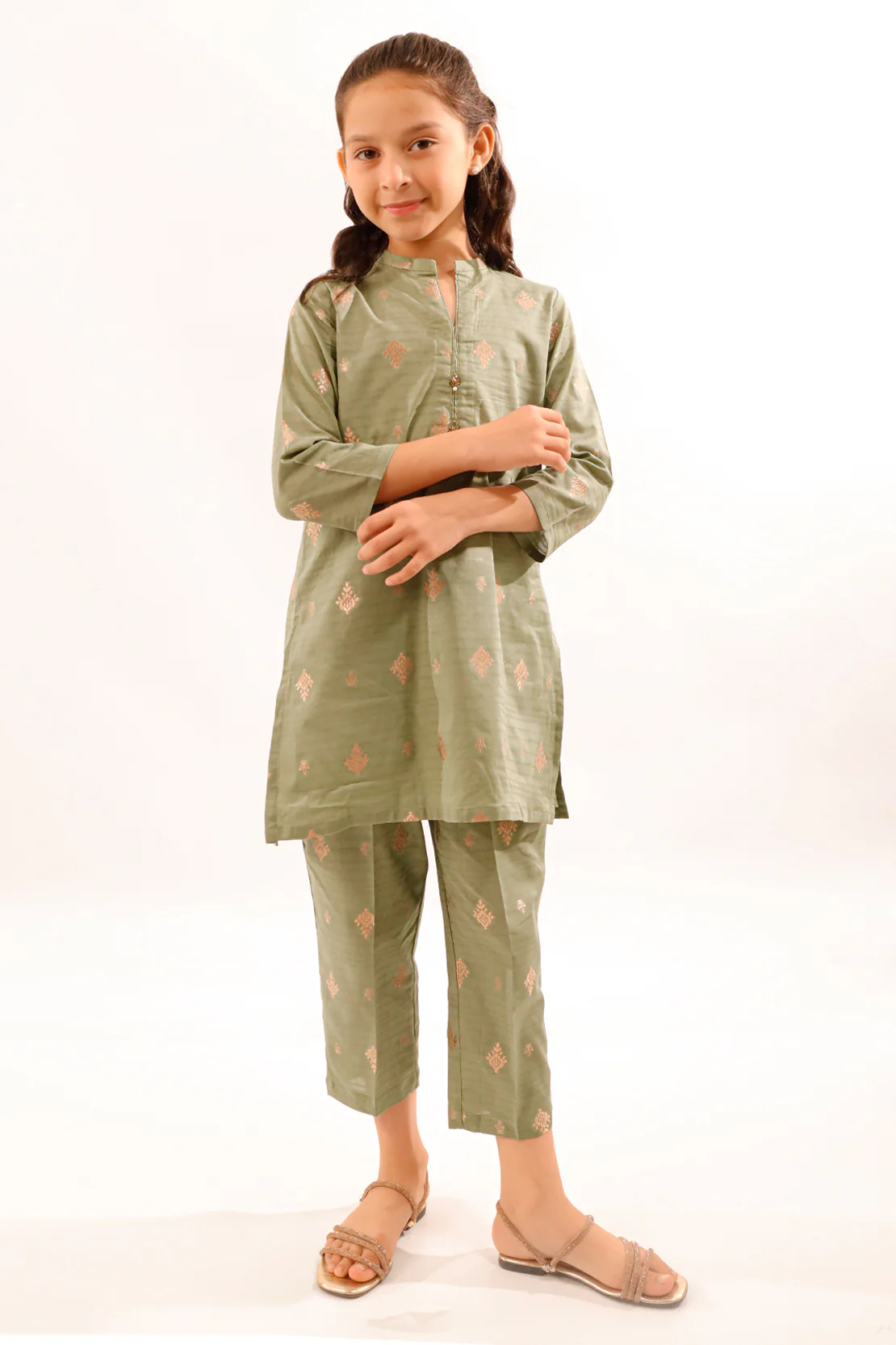 Stitched Cotton Jacquard Shirt For Kids