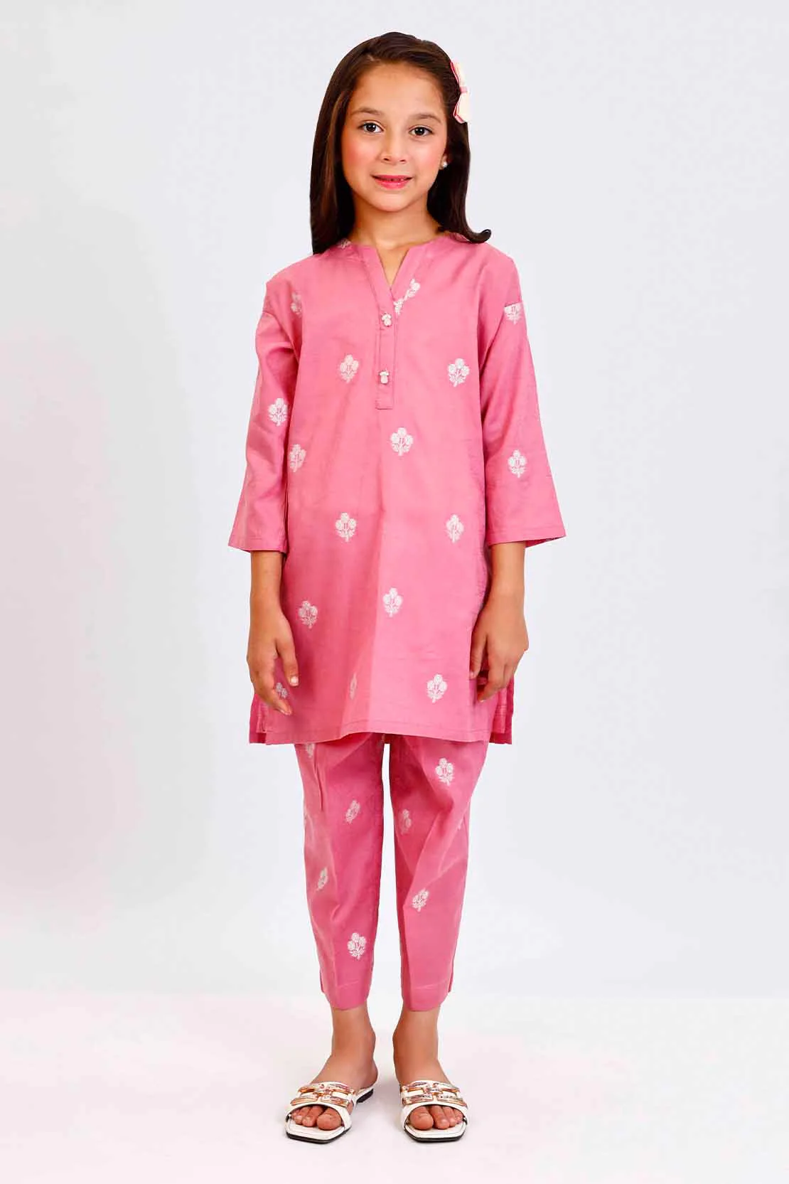 Stitched Cotton Jacquard Shirt/Trouser For Kids