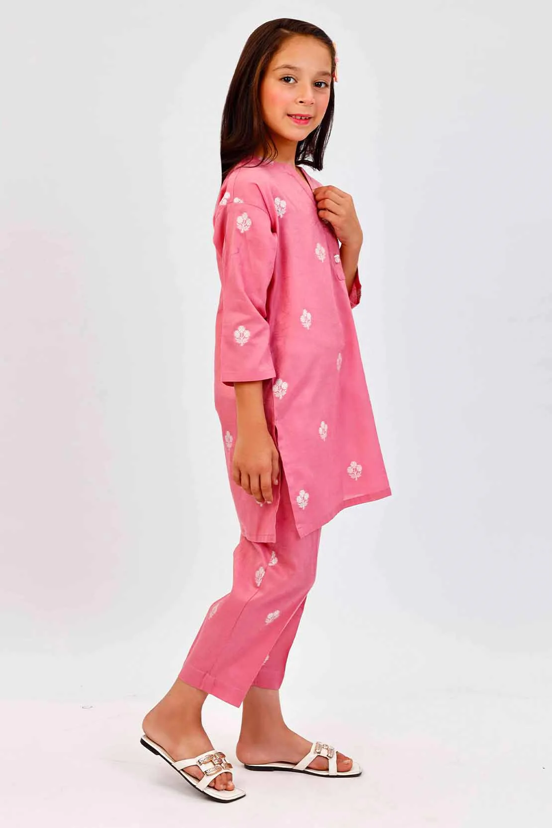 Stitched Cotton Jacquard Shirt/Trouser For Kids - Image 3