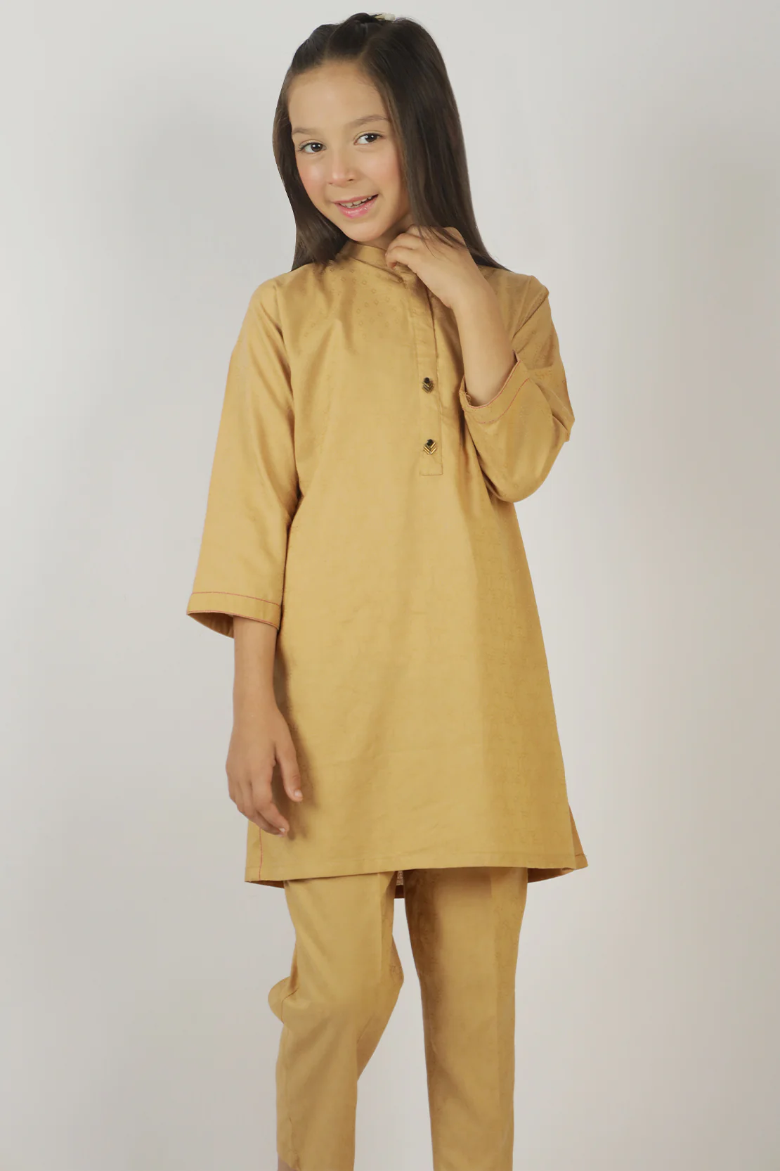 Stitched Cotton Jacquard Shirt/Trouser For Kids - Image 3