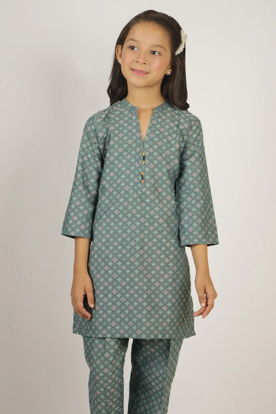 Stitched Cotton Jacquard Shirt/Trouser For Kids - Image 4