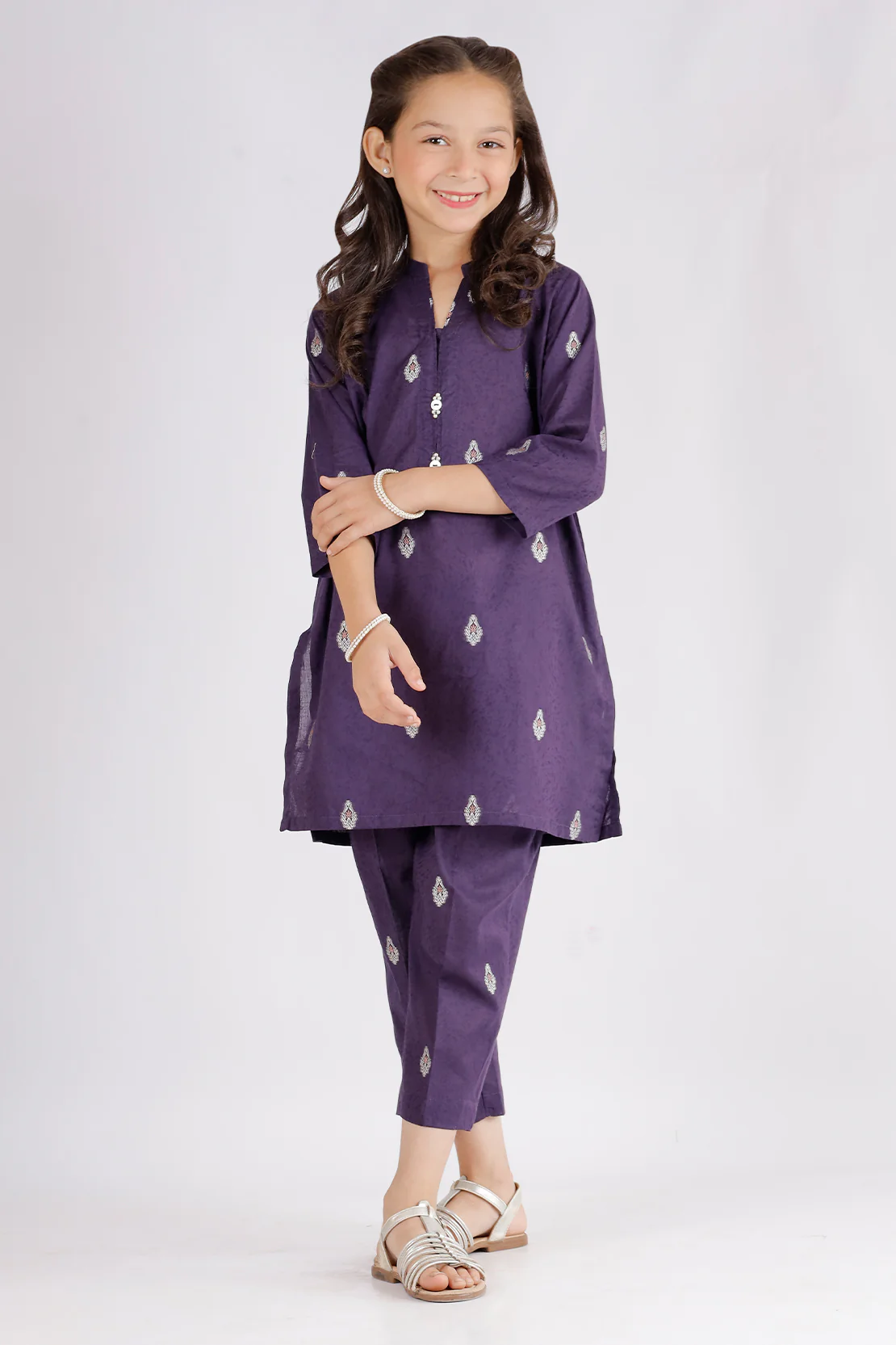 Stitched Cotton Jacquard Shirt/Trouser For Kids