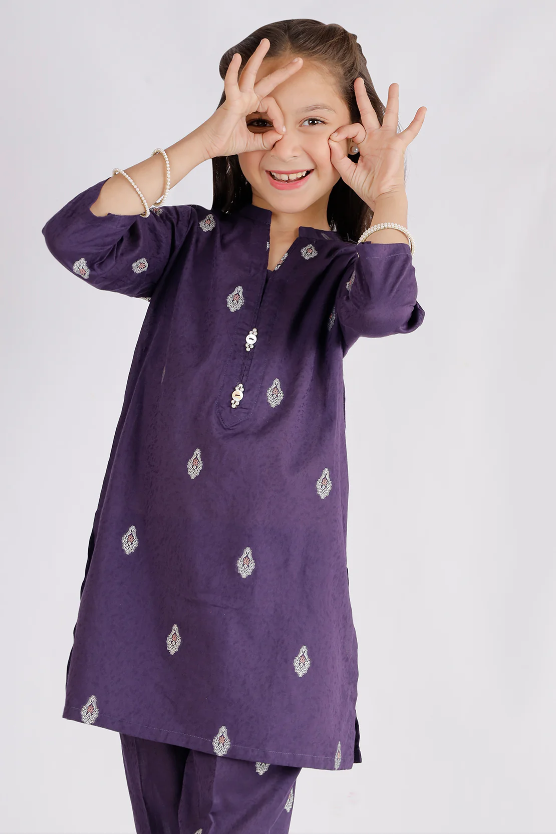 Stitched Cotton Jacquard Shirt/Trouser For Kids - Image 3