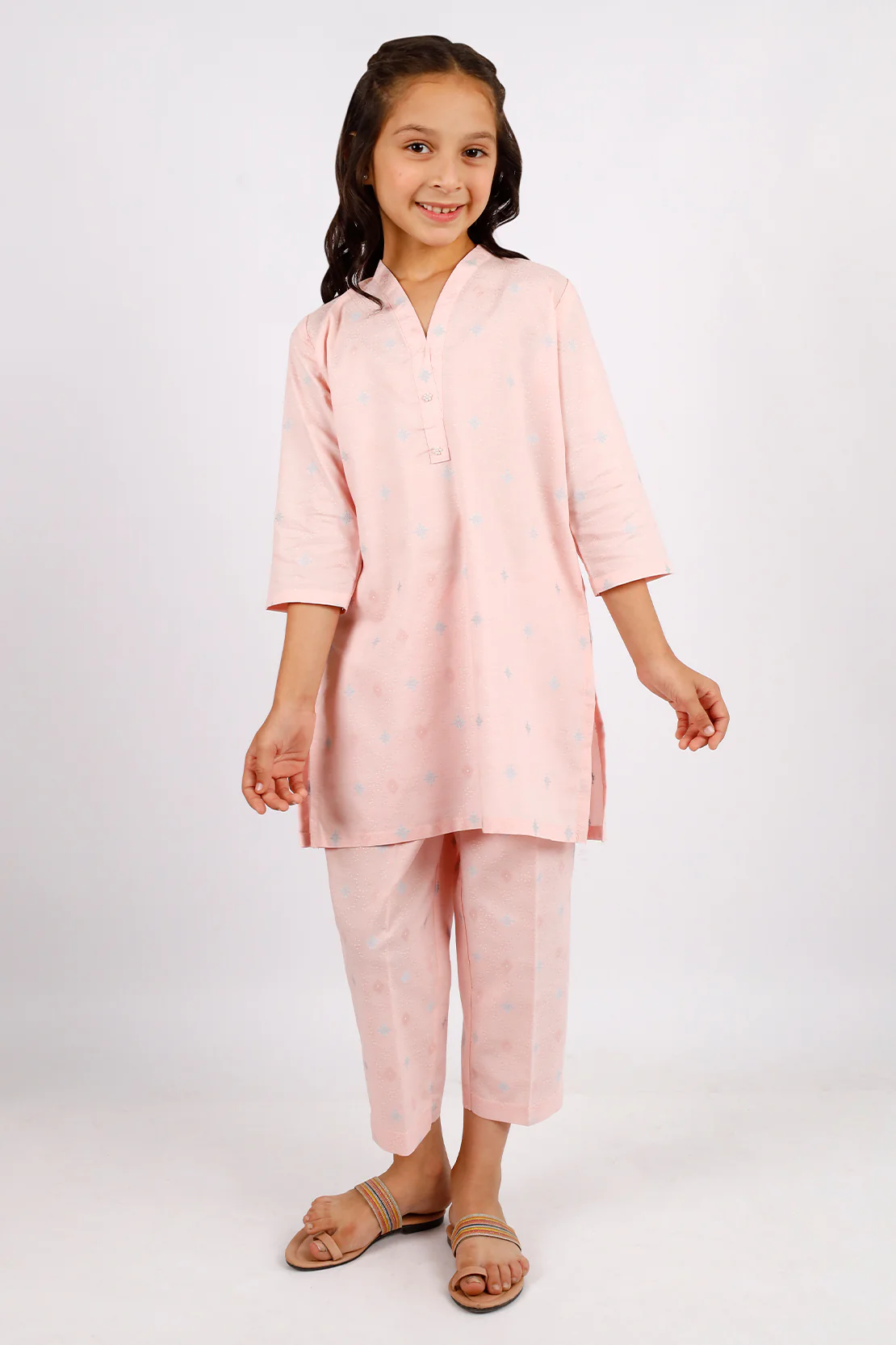 Stitched Cotton Jacquard Shirt/Trouser For Kids - Image 3