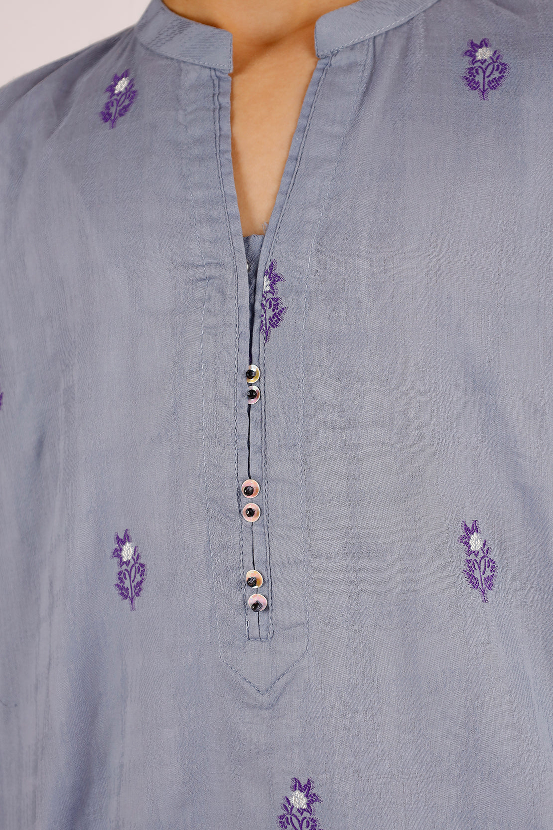 Stitched Cotton Jacquard Shirt/Trouser For Kids - Image 4