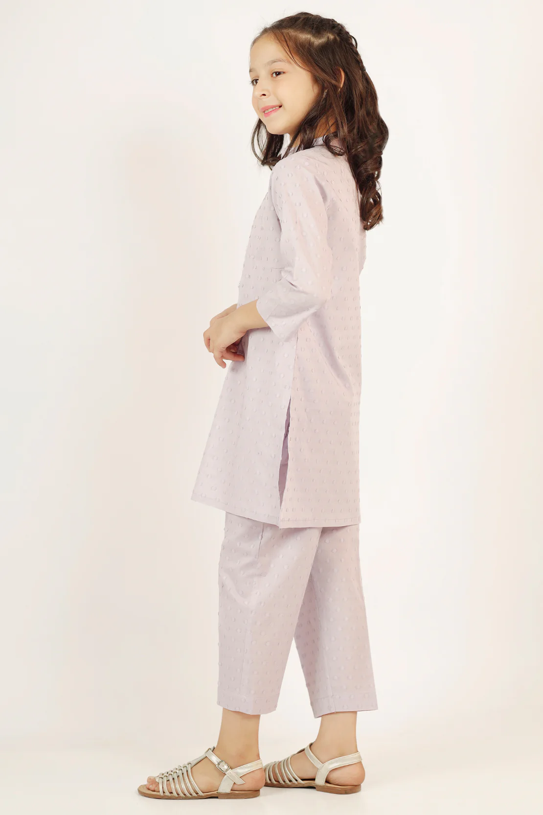 Stitched Cotton Jacquard Shirt/Trouser For Kids
