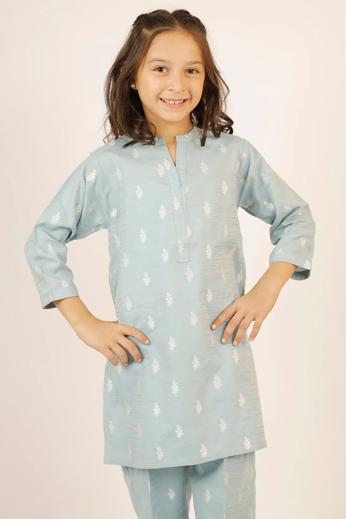 Stitched Cotton Jacquard Shirt/Trouser For Kids - Image 4