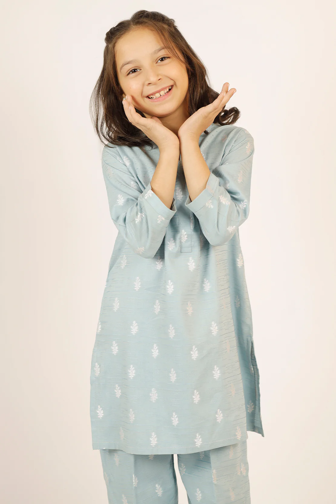 Stitched Cotton Jacquard Shirt/Trouser For Kids - Image 5