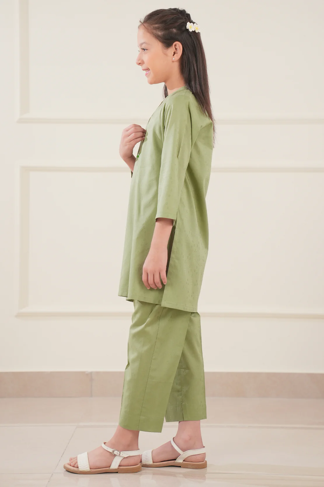 Stitched Cotton Jacquard Shirt/Trouser For Kids - Image 3
