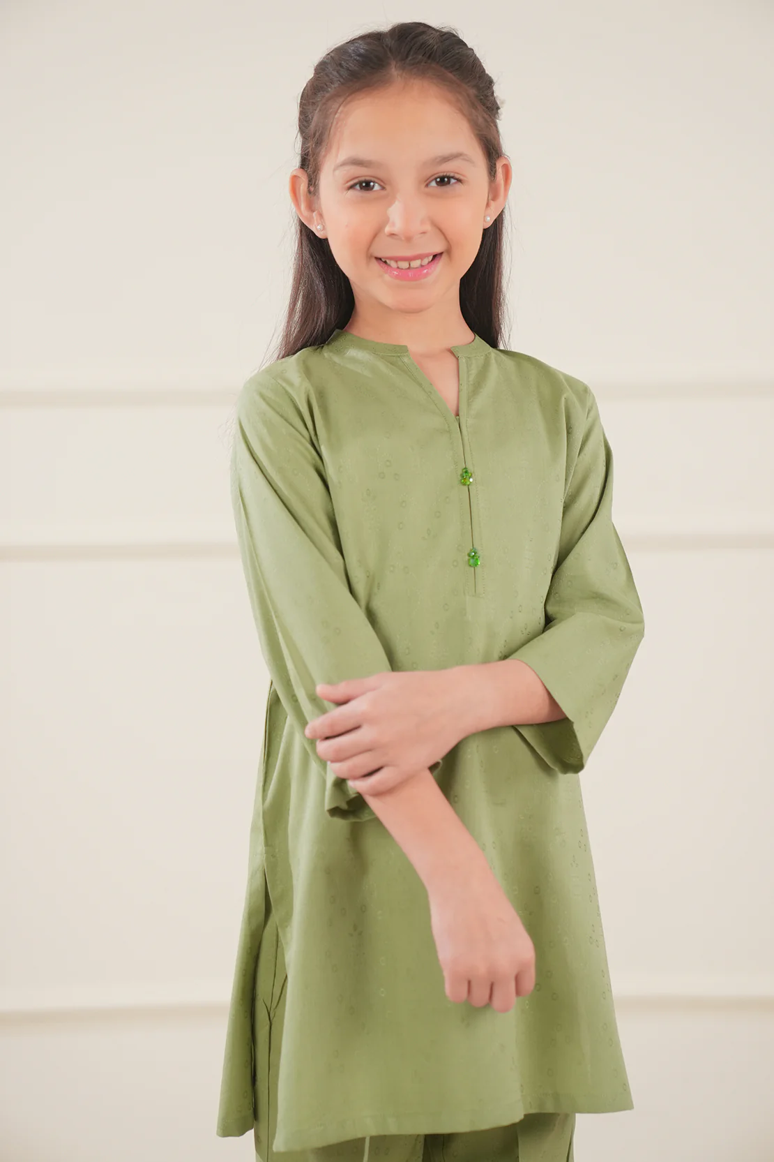 Stitched Cotton Jacquard Shirt/Trouser For Kids - Image 5