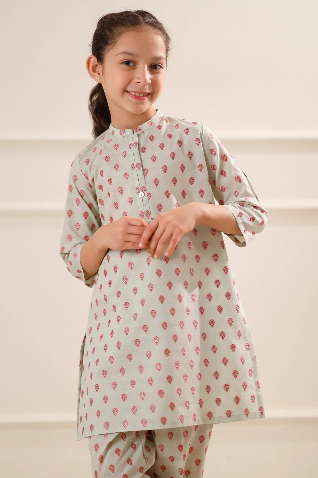 Stitched Cotton Jacquard Shirt/trouser For Kids