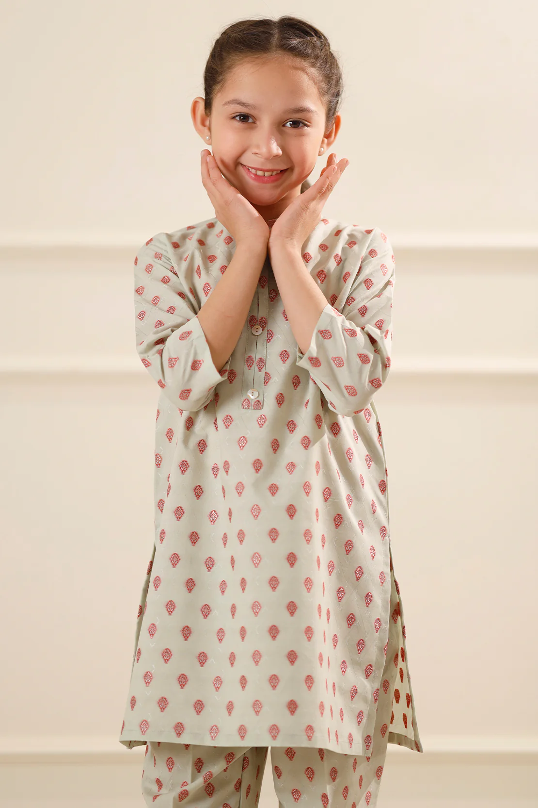 Stitched Cotton Jacquard Shirt/trouser For Kids - Image 6