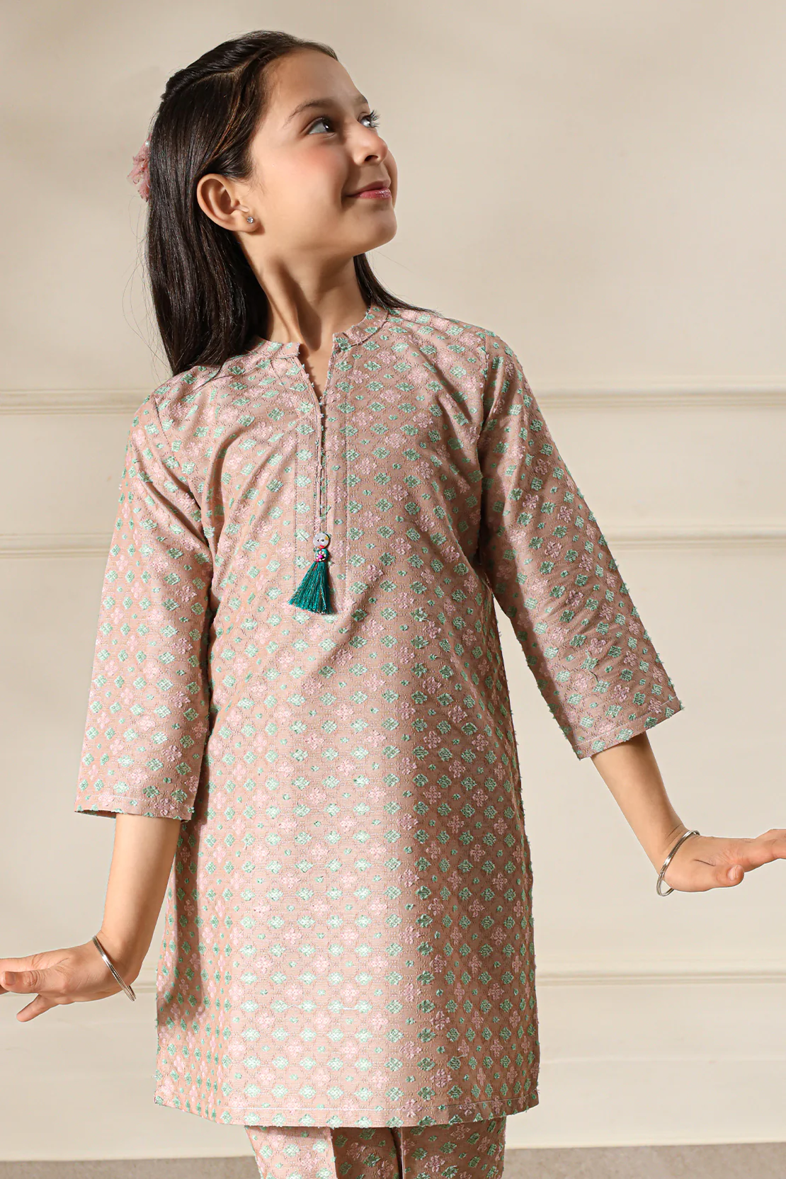 Stitched Cotton Jacquard Shirt/Trouser For Kids - Image 5