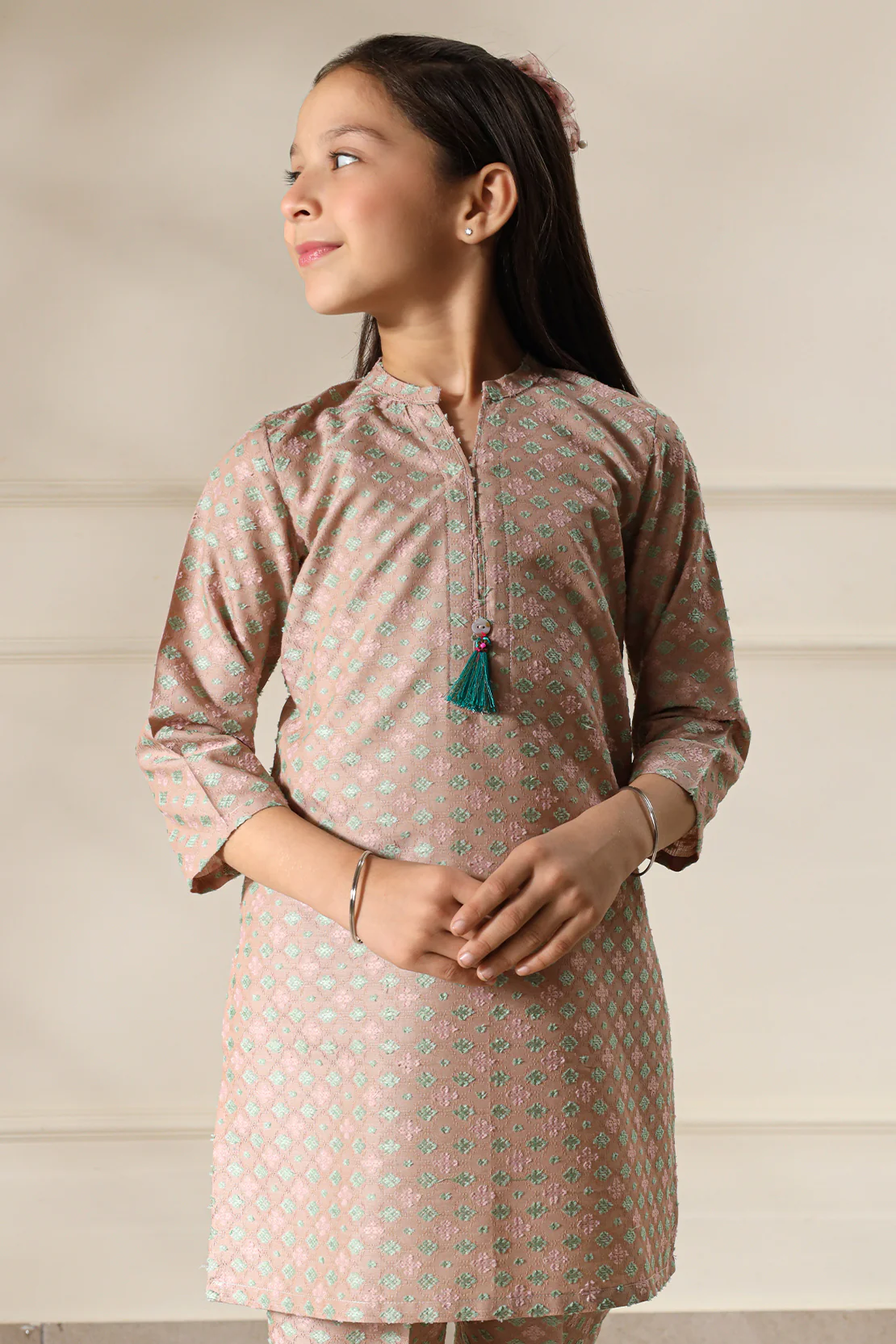 Stitched Cotton Jacquard Shirt/Trouser For Kids - Image 6