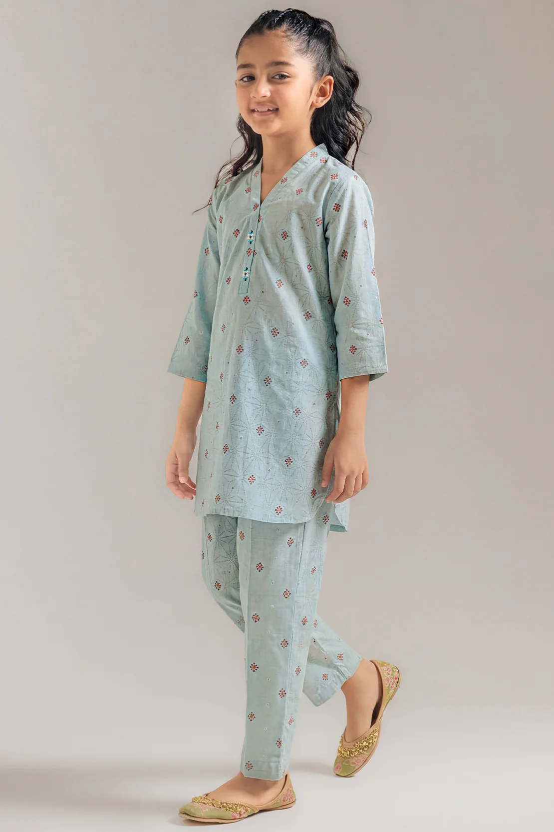 Stitched Cotton Jacquard Shirt/Trouser For Kids - Image 2