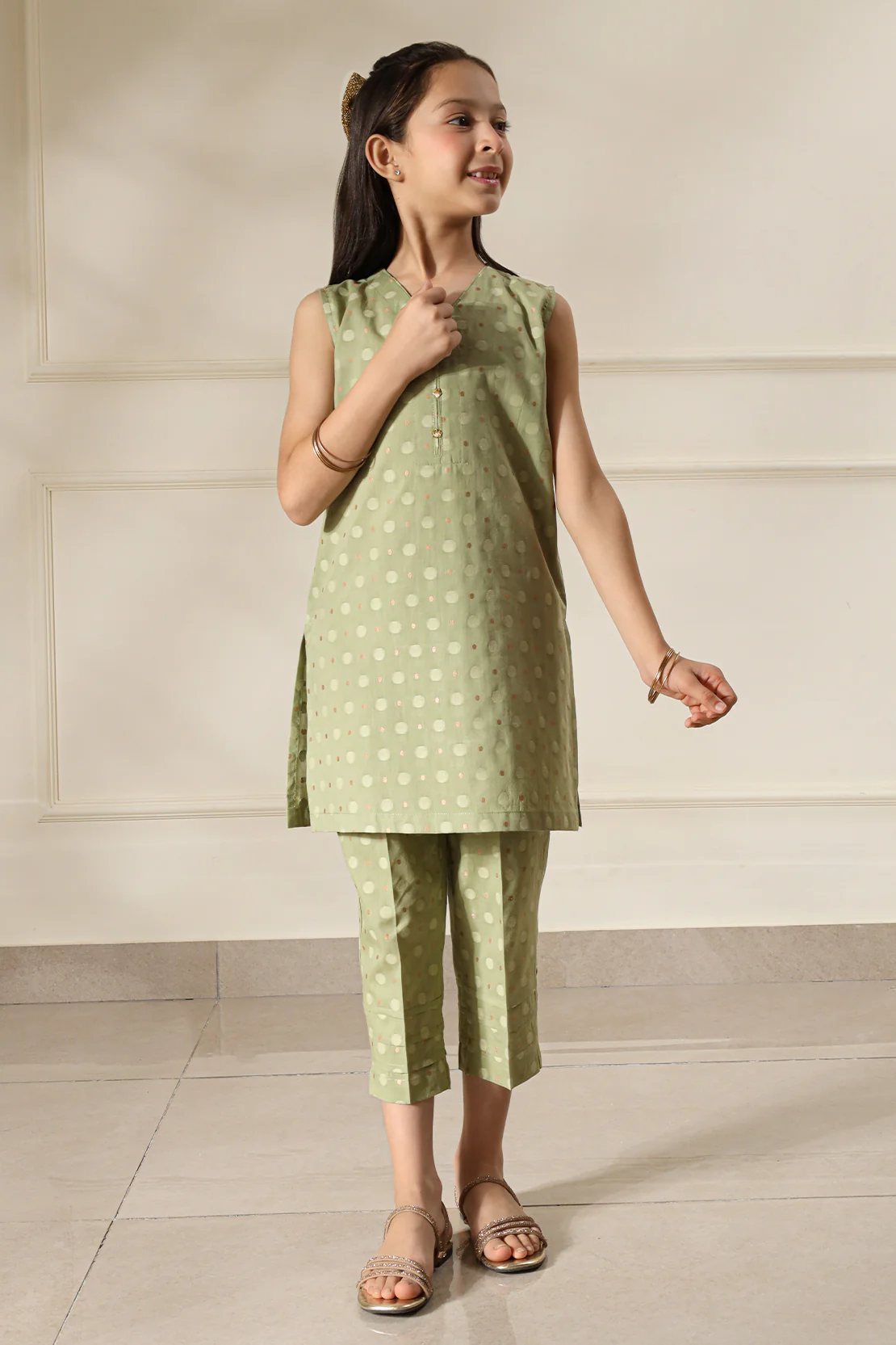 Stitched Cotton Jacquard Shirt/trouser For Kids - Image 3