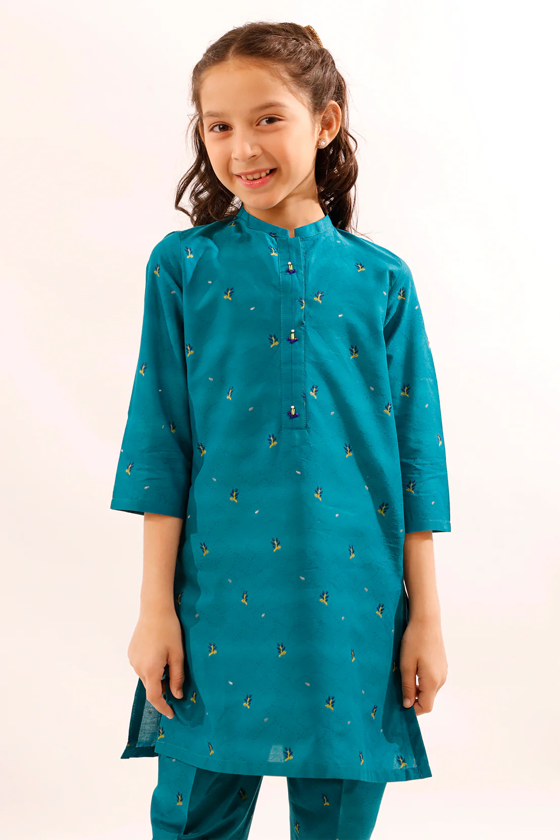 Stitched Cotton Jacquard Shirt/trouser For Kids - Image 3