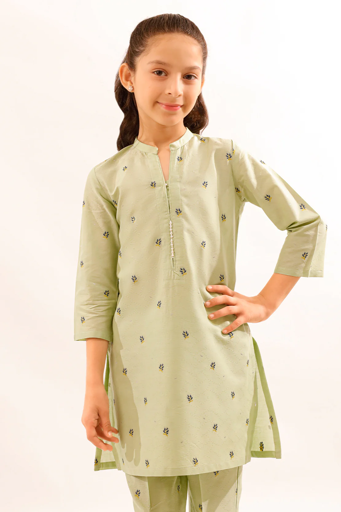 Stitched Cotton Jacquard Shirt/trouser For Kids