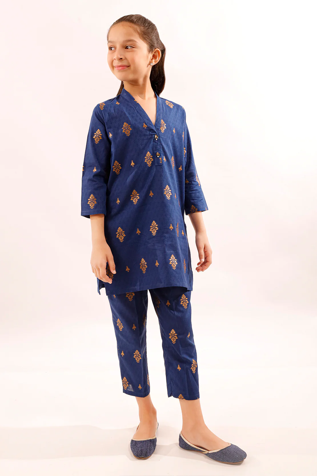 Stitched Cotton Jacquard Shirt/trouser For Kids