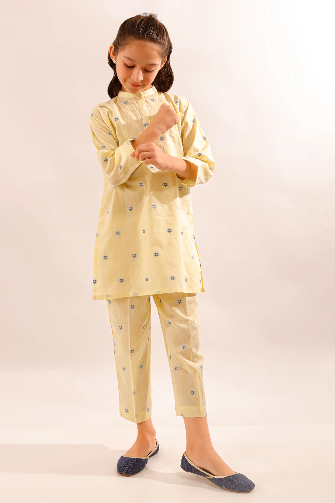 Stitched Cotton Jacquard Shirt/trouser For Kids - Image 3