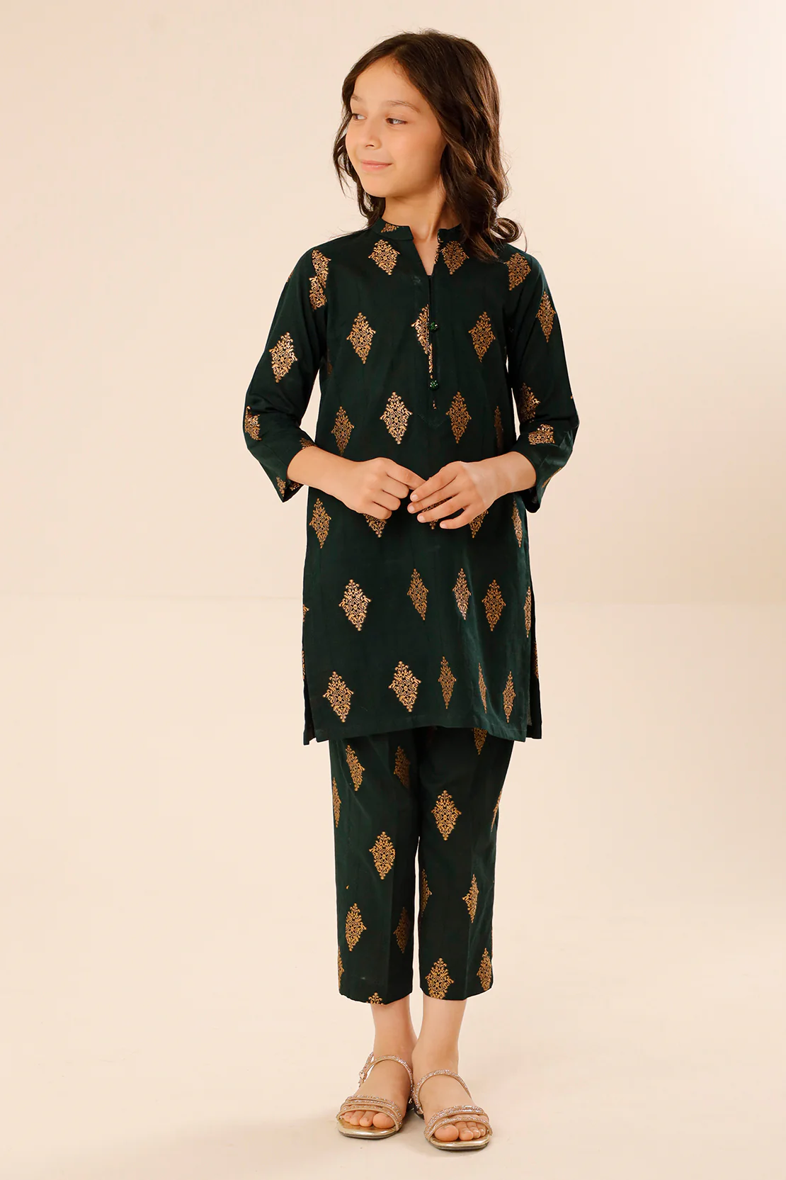 Stitched Cotton Jacquard Shirt/trouser For Kids