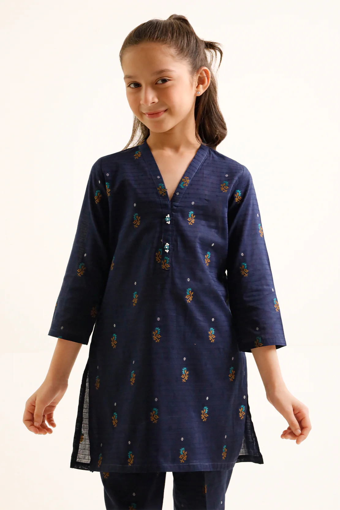 Stitched Cotton Jacquard Shirt/trouser For Kids - Image 2