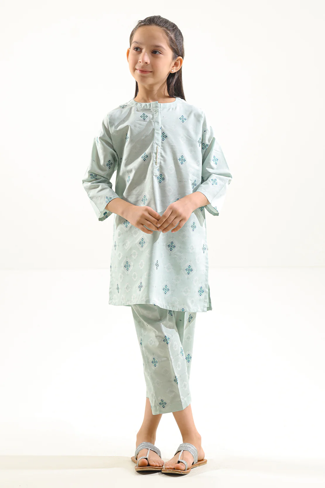 Stitched Cotton Jacquard Shirt/trouser For Kids