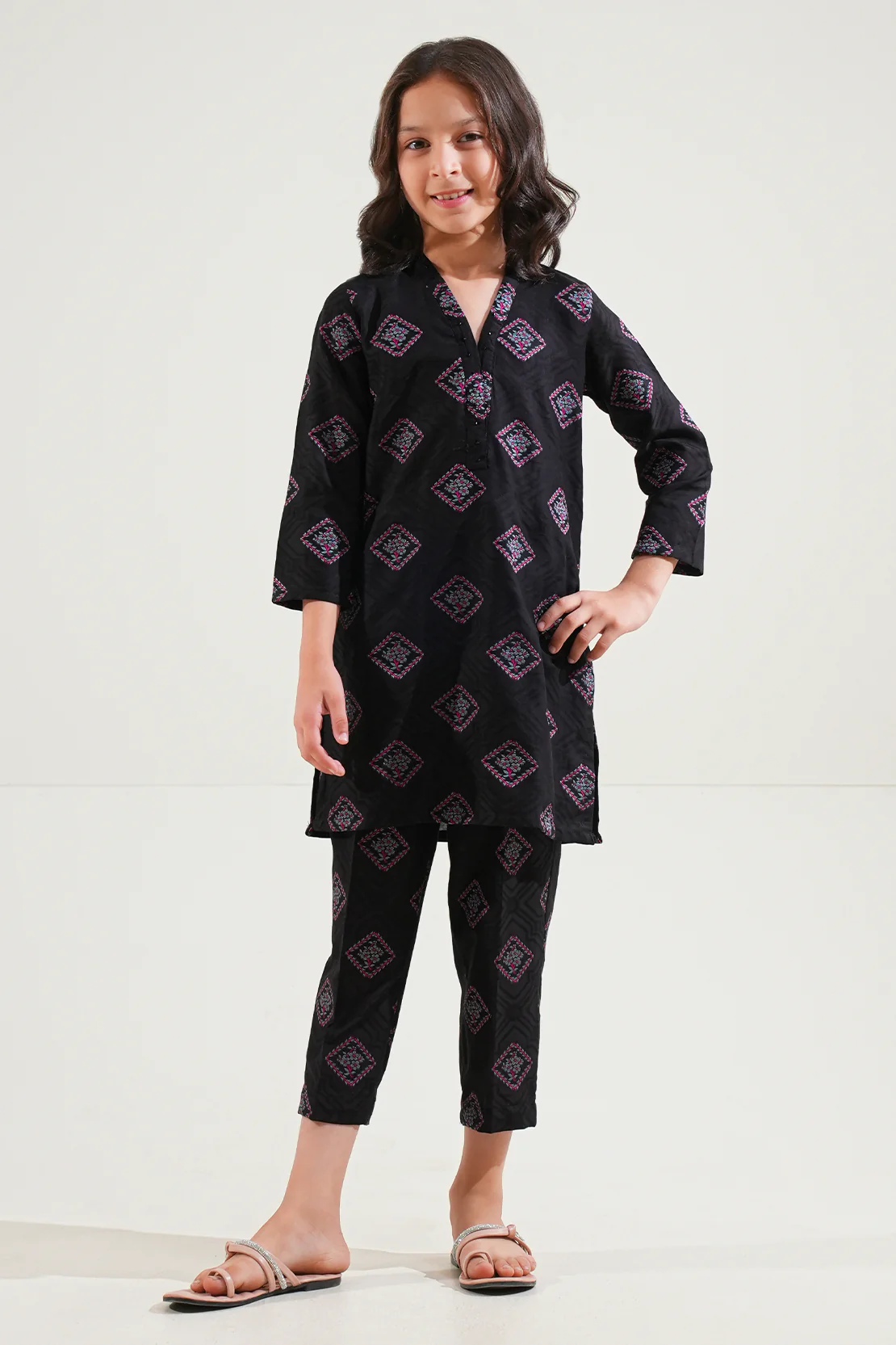 Stitched Cotton Jacquard Shirt/trouser For Kids