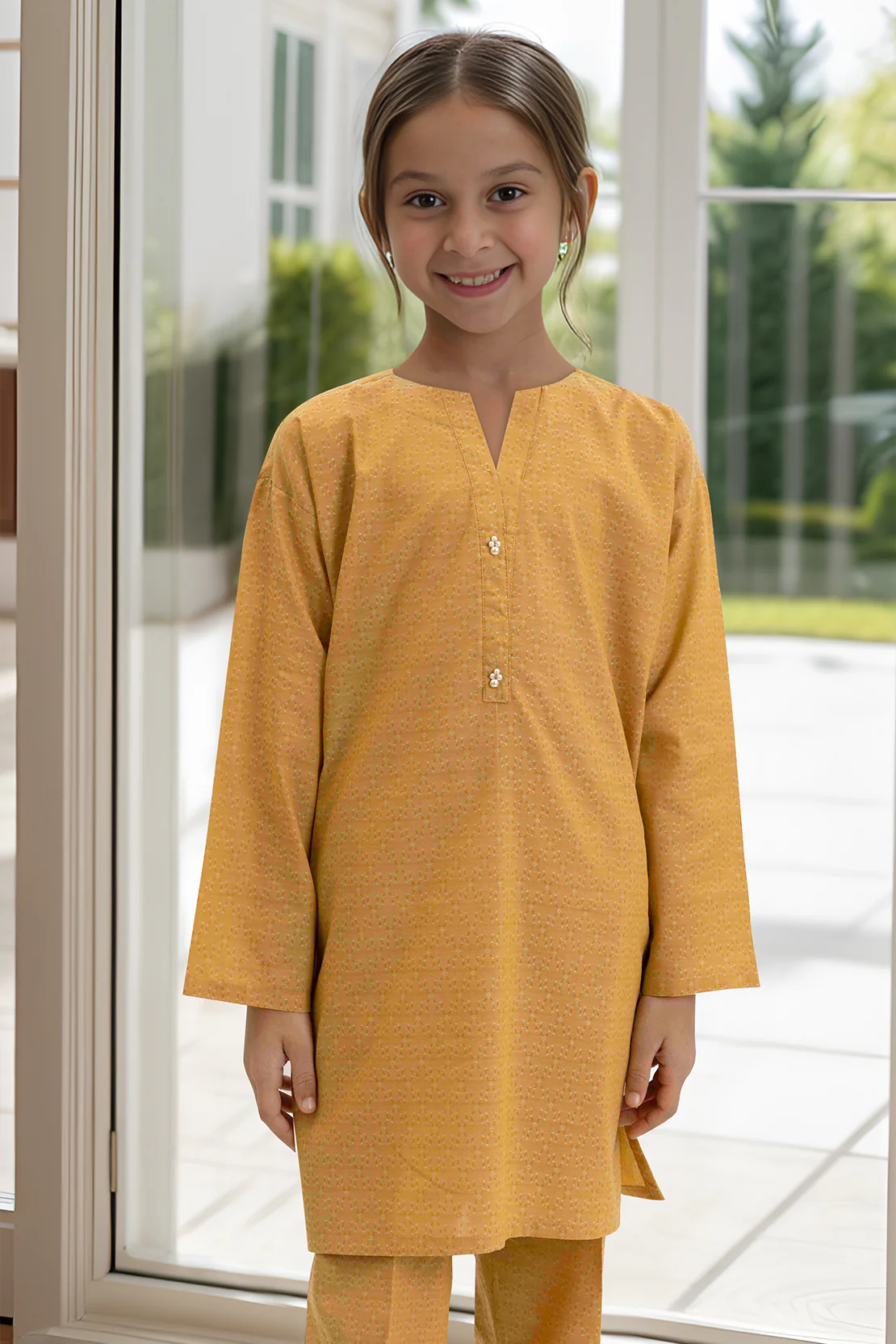 Stitched Cotton Jacquard Shirt/Trouser For Kids - Image 3
