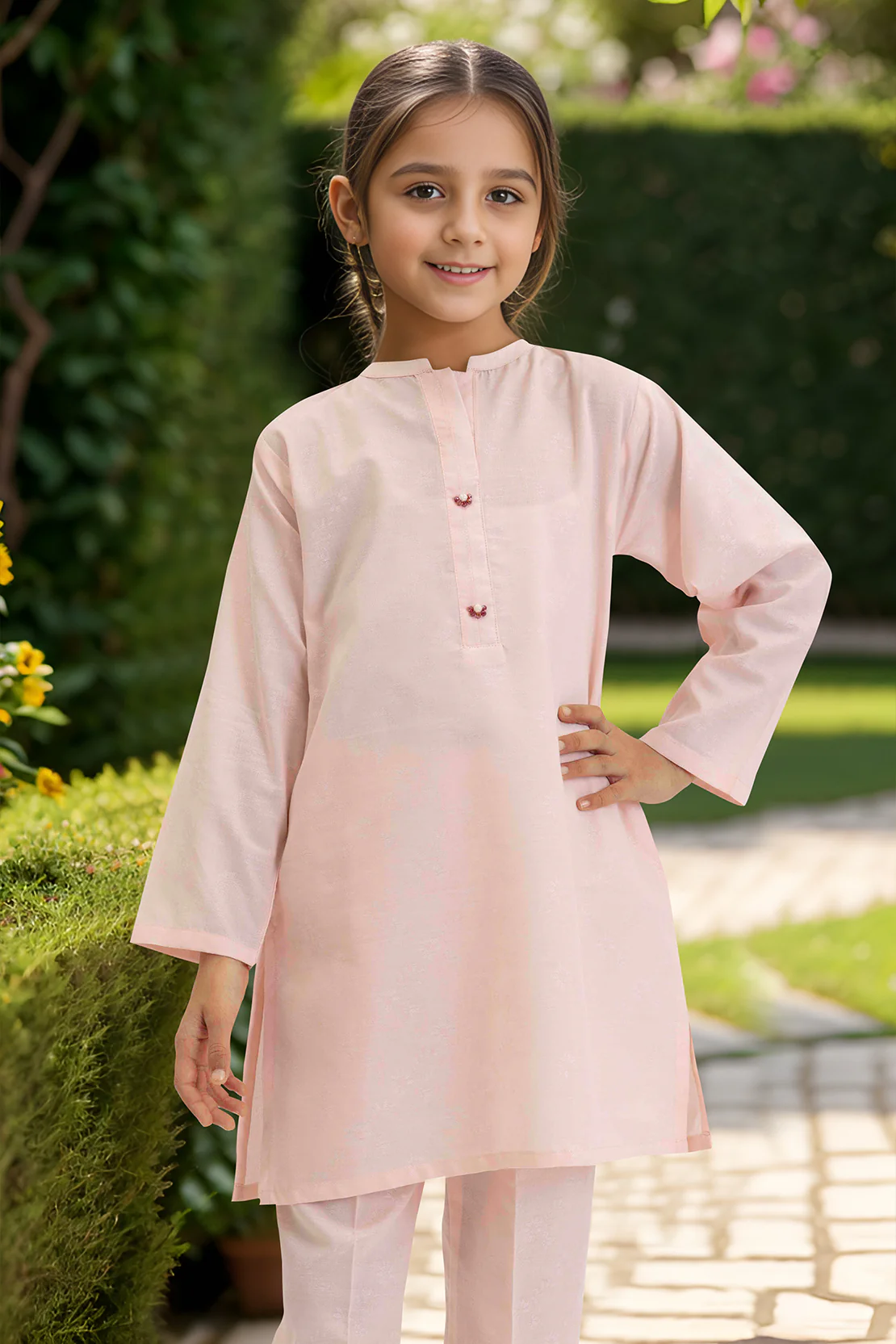 Stitched Cotton Jacquard Shirt/Trouser For Kids - Image 2
