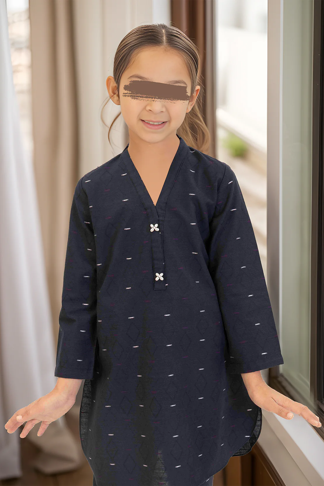 Stitched Cotton Jacquard Shirt/Trouser For Kids - Image 2