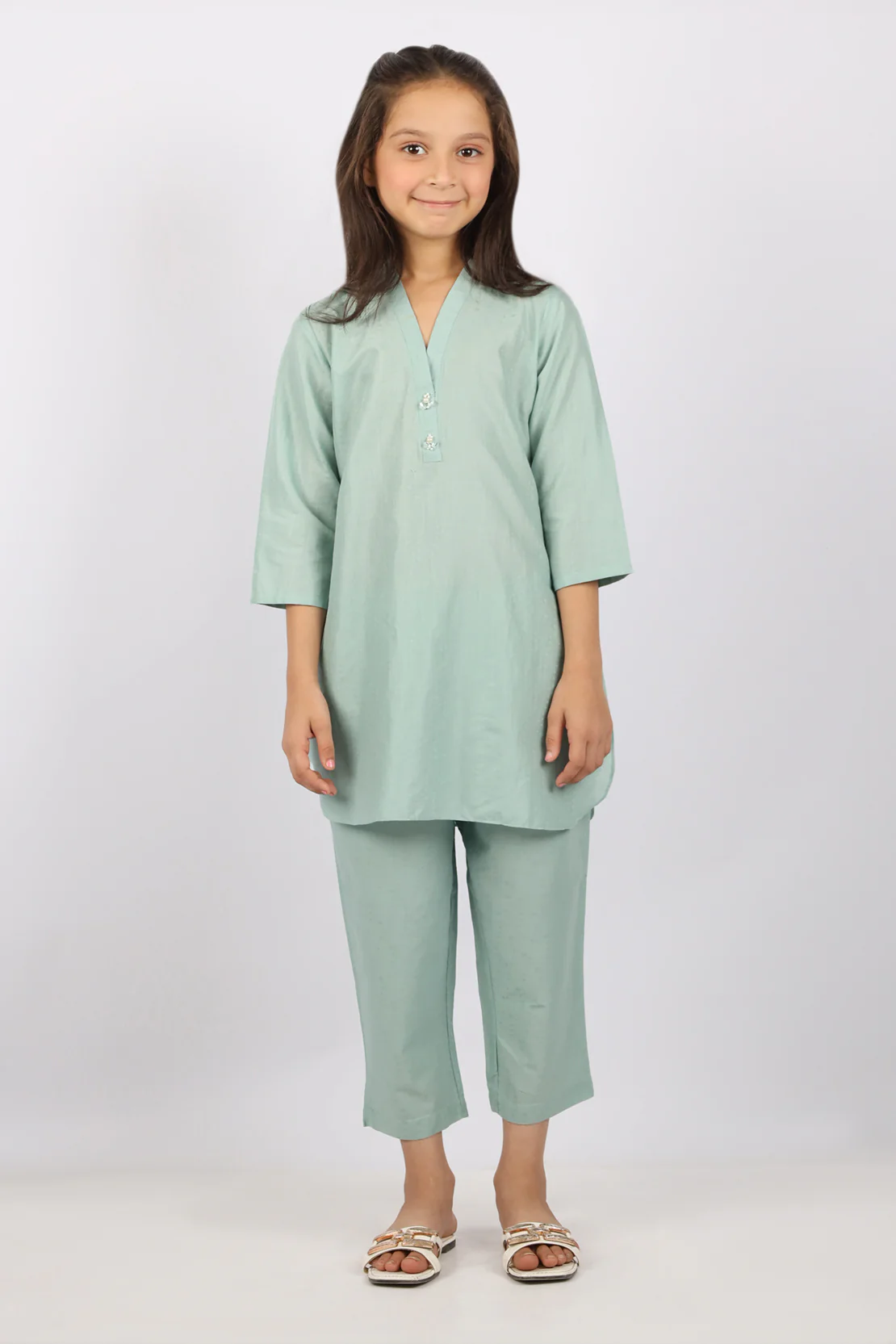 Stitched Cotton Jacquard Shirt/Trouser For Kids