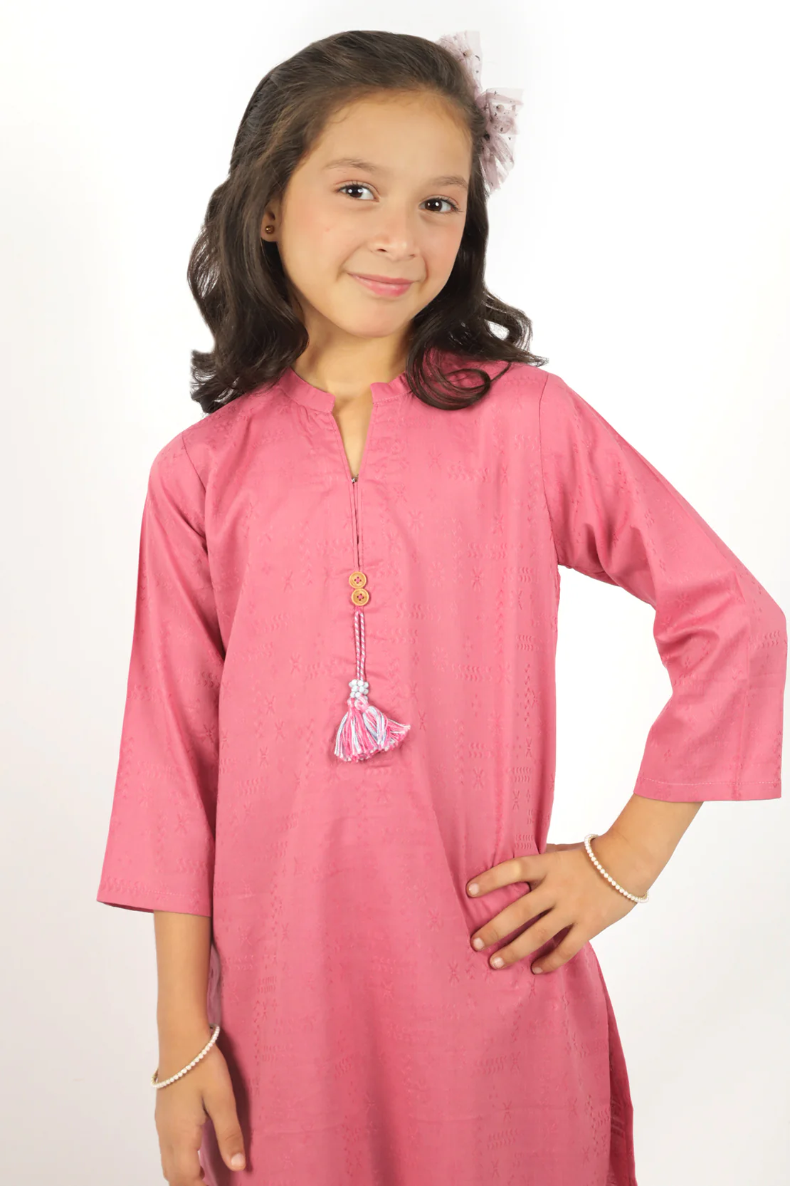 Stitched Cotton Jacquard Shirt/Trouser For Kids - Image 3