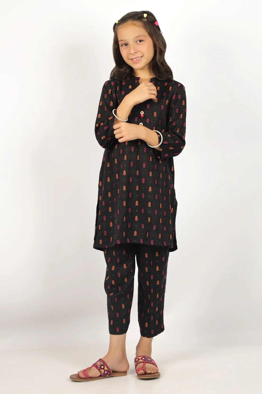 Stitched Cotton Jacquard Shirt/Trouser For Kids