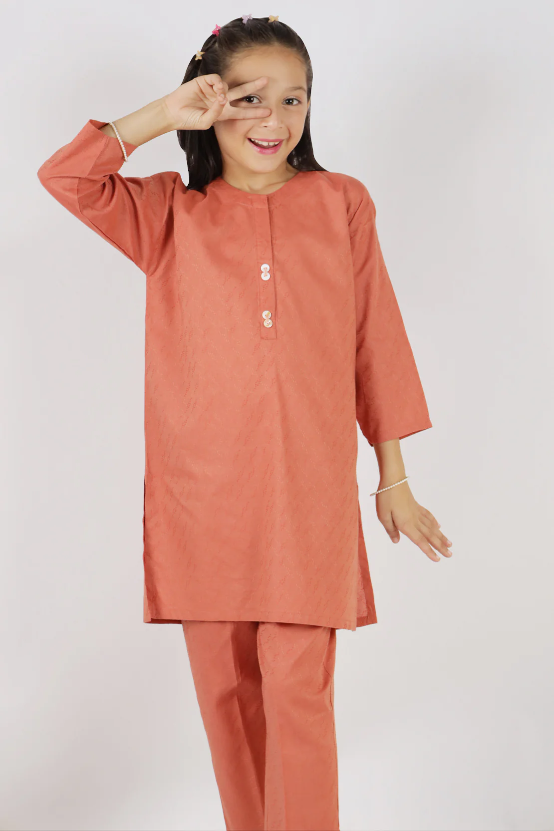 Stitched Cotton Jacquard Shirt/Trouser For Kids - Image 5