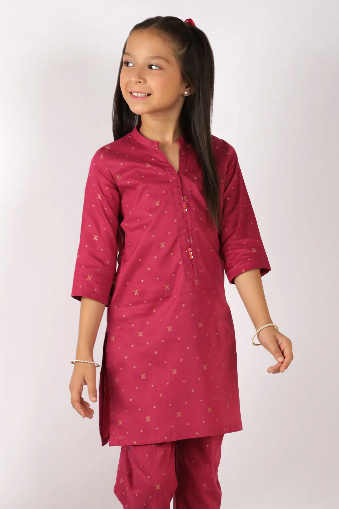 Stitched Cotton Jacquard Shirt/Trouser For Kids - Image 2