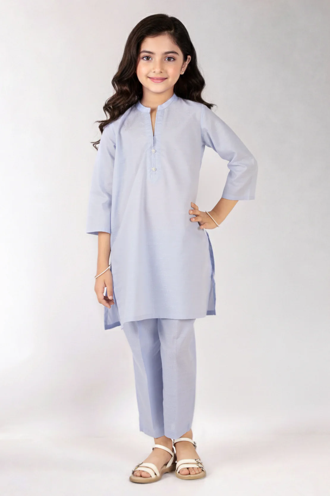 Stitched Cotton Jacquard Shirt/Trouser For Kids - Image 2